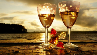 Wine glasses butterfly beach sunset - two glass of wine free wallpaper