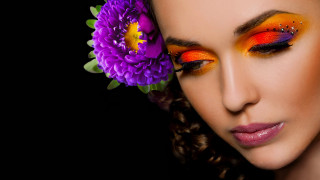 Woman bright orange yellow makeup - makeup free wallpaper