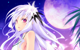 White hair girl full moon - pink eye free wallpaper