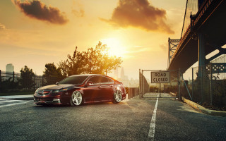 Red car bridge sunset clouds - the cloud free wallpaper for desktop