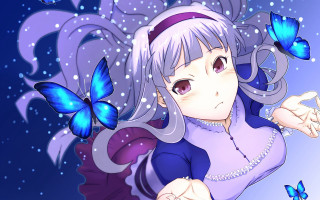 Girl white hair blue butterflies - a detailed drawing free wallpaper