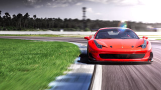 Red sports car race track 18 - grass and trees free wallpaper