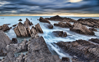 Rocky beach water clouds birds - a few bird free wallpaper for desktop