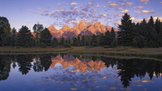 Mountain reflection lake sunset clouds 6 - the sky and trees free wallpaper