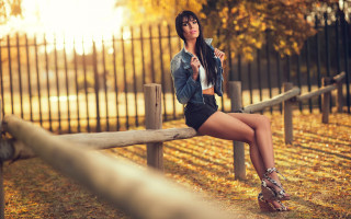 Woman fence autumn highheels jacket - carla wyzgala free wallpaper