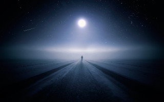 Moon night road astronaut fireworks - liminal free wallpaper for desktop