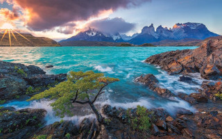 Tree water rocks mountains sunset 2 - derek chittock free wallpaper for desktop