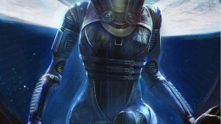 Woman space suit water sword - her hand and a helmet free wallpaper