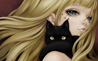 Blonde woman black cat gothic - a black cat free wallpaper