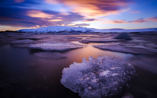 Sunset frozen lake mountains clouds - frozen free wallpaper