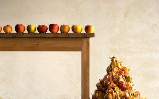 Wooden table fruit apples still - other fruit free wallpaper