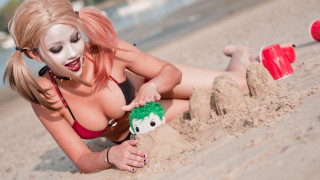 Beach bikini sandcastle cosplay pinkhair - aya goda free wallpaper