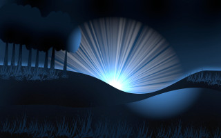 Blue sky sunburst trees fireworks - volumetric lighting free wallpaper