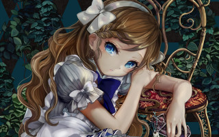 Alice prin bow blue dress - white hair free wallpaper