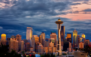 City skyline tower dusk clouds - dusk free wallpaper for desktop