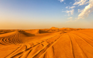 Desert tracks cloudy sky dusk - a desert free wallpaper