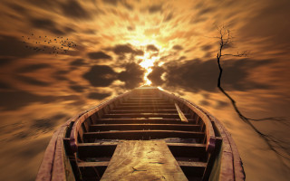 Boat water sky tree bird - overhead free wallpaper for desktop