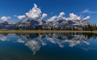 Mountain lake trees clouds sky 3 - white cloud free wallpaper for desktop