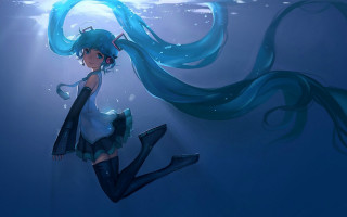 Floating woman underwater headphones blue - her ear free wallpaper for desktop