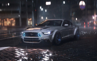 Mustang city night fog headlights - realistic lighting free wallpaper
