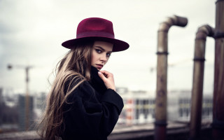 Woman longhair redhat blackcoat makeup - black pants free wallpaper