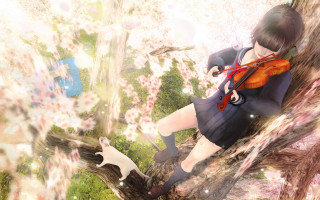 Girl violin forest dog magic - nearby free wallpaper for desktop