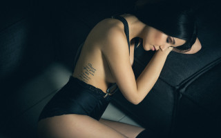 Black lingerie woman couch tattoo - a black lingerie free wallpaper for desktop