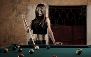 Woman pool playing black top - dong yuan free wallpaper