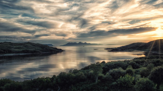 Sunset lake mountains clouds horizon - eric auld free wallpaper
