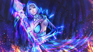 Woman sword fire stars blue - fire free wallpaper for desktop