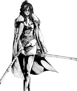 Woman sword cape drawing art - epic fantasy character art free wallpaper for tablet