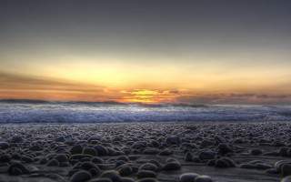 Beach rocks sunset wave landscape - a bunch of rocks free wallpaper for desktop