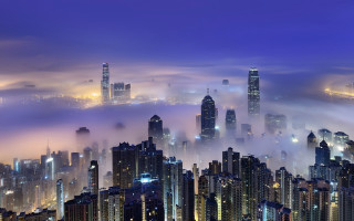 City skyline fog smoggy night - a few light free wallpaper