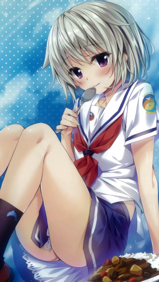 Girl uniform sitting table spoon - a spoon free wallpaper