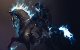 Horse blue flames sword magic - blue flame free wallpaper