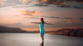 Woman blue dress water outstretched - constance copeman free wallpaper for desktop