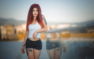 Red hair tattoos beach portrait 2 - her arm free wallpaper for desktop