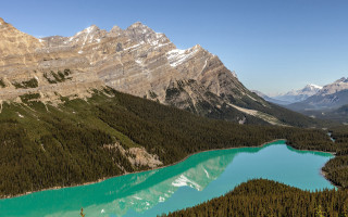 Blue lake mountains trees day - mountain and trees free wallpaper