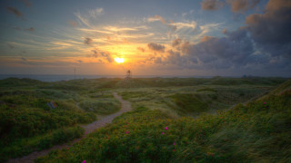 Lighthouse path grassy hill sunset - betye saar free wallpaper