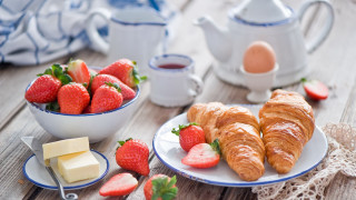 Croissants strawberries tea cheese food - delaunay free wallpaper