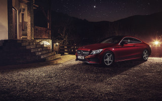 Red car house night star - the door free wallpaper for desktop