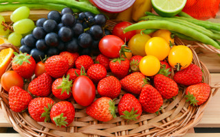 Fruit basket vegetables knife fork - fresh free wallpaper