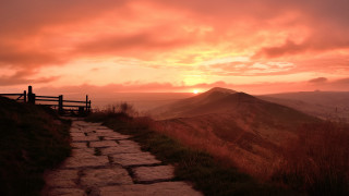 Hilltop bench sunset mountain view - andrew geddes free wallpaper for desktop