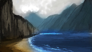 Mountain lake cliff cloudy sky - a cliff in the background free wallpaper