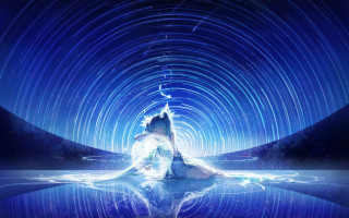 Woman blue background hologram anime - the ground in front free wallpaper for desktop