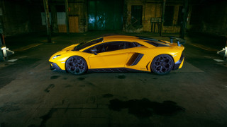 Yellow sports car night parking 3 - matte finish free wallpaper