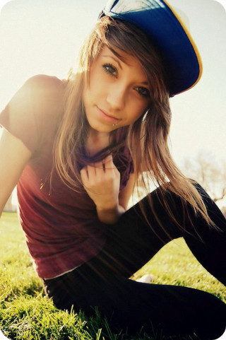 Woman sitting grass red shirt - sunny free wallpaper for mobile