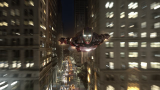 Spiderman flying city night ruins - a spider man free wallpaper