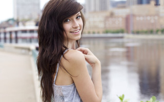 Woman water city bridge background - cam sykes free wallpaper