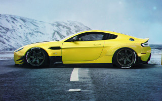 Yellow sports car mountains snow - the mountain free wallpaper